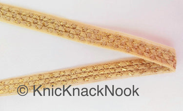 Beige Net Lace Trim With Beautiful Brown / Red And Gold Embroidery, Approx. 20mm wide